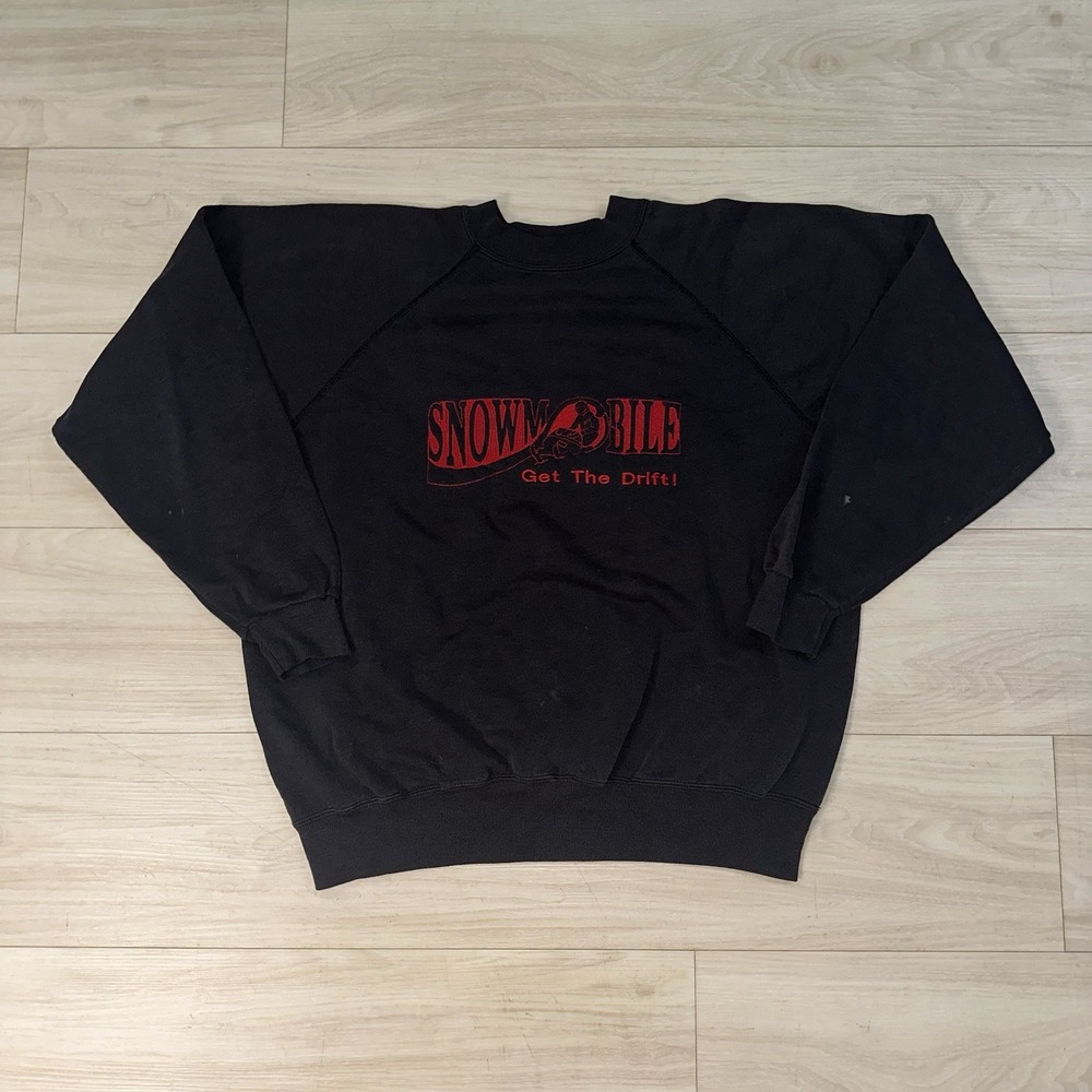 Vintage Snowmobile Sweatshirt 90s Size L/XL Crewneck Black USA Get‎ the Drift